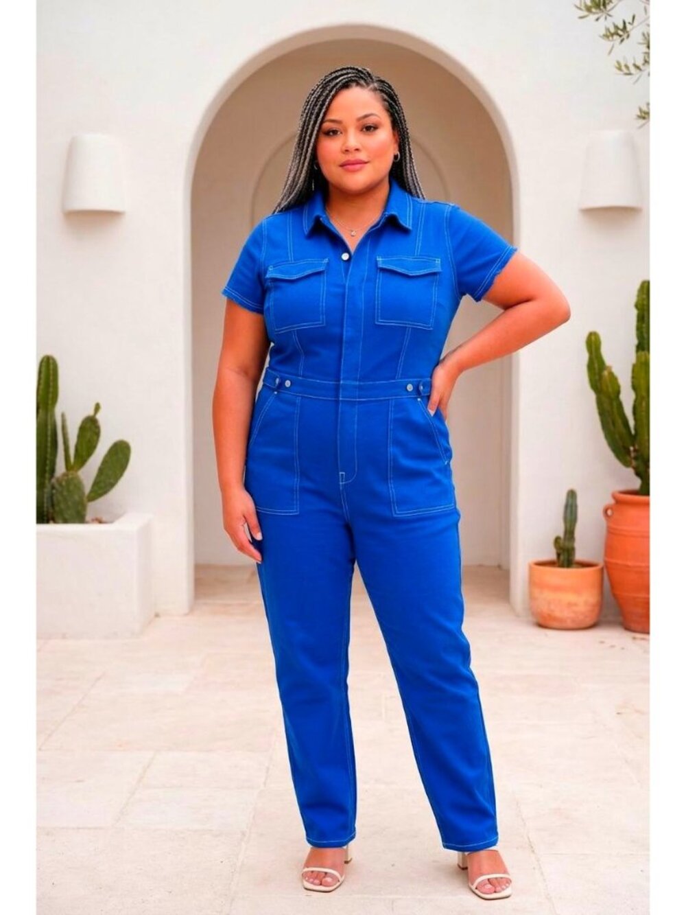 NWT - Good American "Fit For Success" Utility Jumpsuit In Cobalt Blue With Short